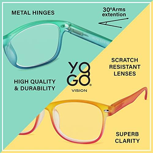 Очила за четене Yogo Vision Light Blue за мъже и Жени, два цвята Очила за четене Havana Rectangle, сбор от 5 + 3