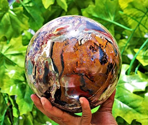 Превъзходна Голяма Натурална Полирана Сфера от Жълт Океана Яспис с Кристали, Кварцов камък (175 мм /7 кг) Исцеляющий Чакра Кварцов