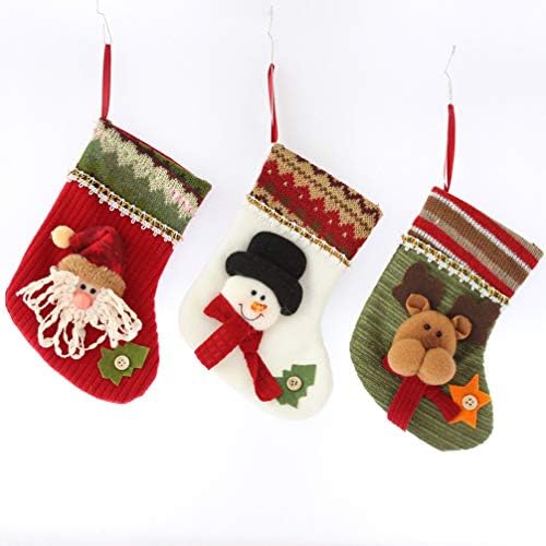 Amosfun 3 бр. Коледни Подаръци Чорапи с шоколадови Бонбони, Чорапи за Окачване Коледна Елха, Чорапи с Снеговиком, Лосем, Дядо Коледа,