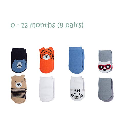 Little Me 16 Чифта чорапи за малки момчета, Разнообразна опаковка (8X0/12М и 8X12 / 24M), Мулти, 0-24 месеца
