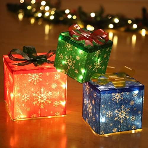 Подаръчни Кутии Hanizi с Коледното Осветление, 3 опаковки, Коледни Украси с 60 Led Светлини, Таймер, Коледна Украса, работещи На