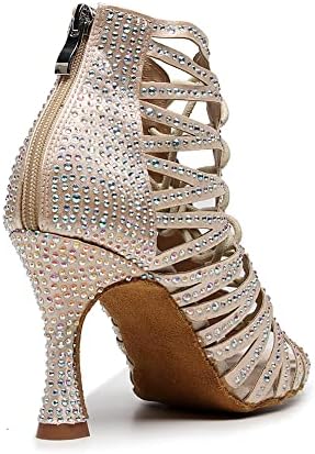 DKZSYIM/ Женски Танцови обувки с отворени пръсти, Бални Обувки за Салса с кристали дантела, Моделът QJW9001