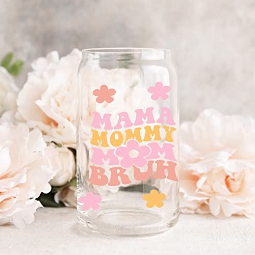 Чашата за кафе Мама Mommy Mom Bruh с лед за майките - забавен подарък за мама за Деня на майката, рожден ден, Коледа - стъклена