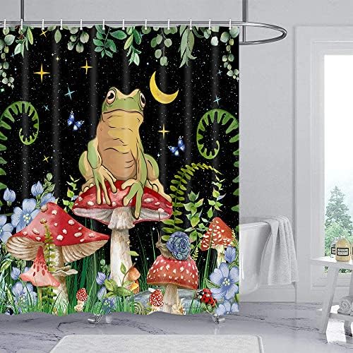 Jipusai Забавни Комплекти Завеса за душ с Жаби и Гъби за Баня, душ Завеса с Флорална Декорация във формата на Пеперуди със Слънцето