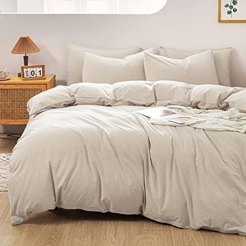 Набор от текстурирани пододеяльников PATSAY от памук и лен, комплект спално бельо кралски размери от 3 теми Луксозен Ленено