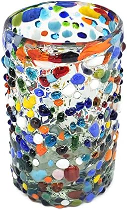 Чаши за сок MexHandcraft Confetti Rocks 9 грама, пакет от 6, Мексикански Многоцветен съдове, ръчно изработени, Преработено стъкло
