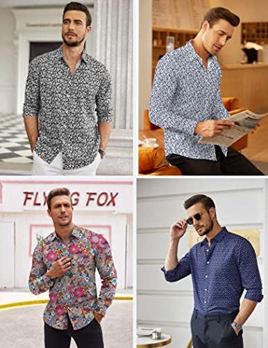 Мъжки ризи COOFANDY с цветен Модел, Ежедневни Ризи с копчета Правилен Fit С дълъг ръкав