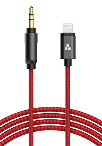 (Сертифицирани от Apple ПФИ) Кабел за iPhone, Aux Lightning към конектора 3,5 мм помощен кабел (аудиосвязь iPhone с автоматичен вход, слушалки и тонколони) (червен)