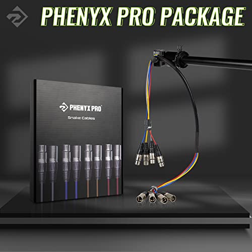 Кабел Phenyx Pro XLR Змия, кабел XLR-XLR с цветови кодове, 4-Канален XLR кабел 3 метра, Кабел за балансирано микрофон с мед OFC,