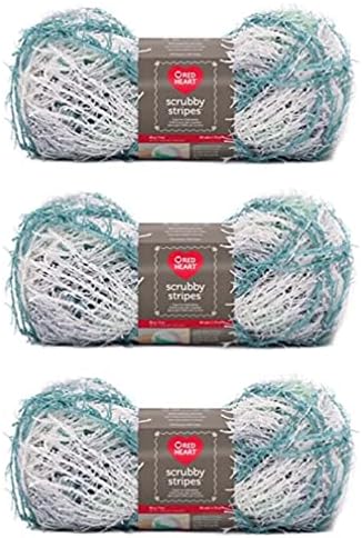 Прежда Red Heart Scrubby Stripes, Cool Mint 3 Опаковки