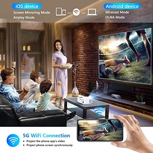 5G WiFi, Bluetooth Вграден проектор 1080P, AILESSOM 18000 LM 450 Дисплей, поддръжка на кинопроектора 4K, висока яркост за домашно кино и бизнеса, съвместимост с iOS/ Android/TV Stick/PS4/HDMI/ USB