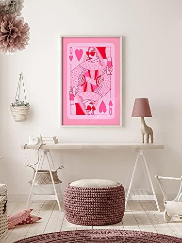 ГЕМОЛЯЛЬ розова Кралица на сърцата на покер естетически плакати забавно чист игрална карта платно на стенно изкуство, зала за игри