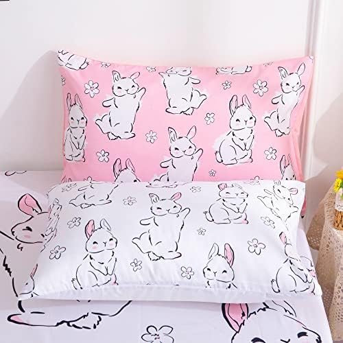 NiuOne/ Комплект спално бельо със Заек от 7 теми, размер на Кралицата, Сладко легло със Заек в Чантата за Момичета, Детско Одеало