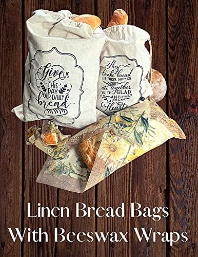 Лененото хляб пакети WISEOWELL за домашен хляб Ленени торбички с обвивка от пчелен восък - Органичен памук | Екологични | Хляб