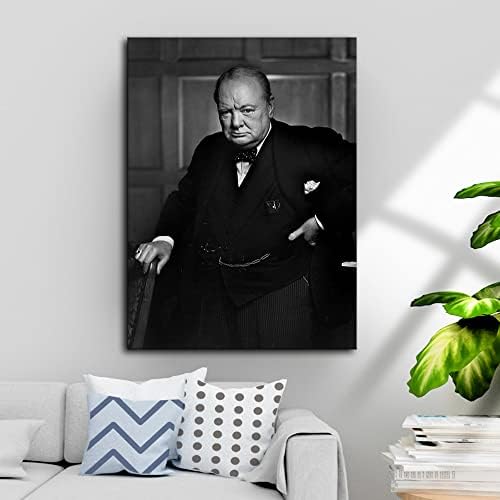 Плакат на Уинстън Чърчил, Председател на обединеното кралство, Втората световна война, Реколта е черно-бяла фотография на Уинстън