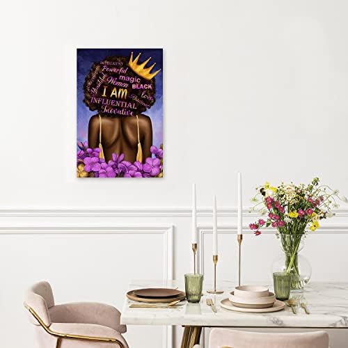 Мотивационно Стенно изкуство за Черна Момичета, афроамериканское Стенно изкуство, Вдъхновяващи Плакати с черна Кралица, Лилаво Цвете,