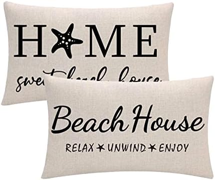 2 опаковане на покрива възглавница за декор на плажа, Калъфи за възглавници Relax / Enjoy/Unwind / Морска звезда Правоъгълни/Скута