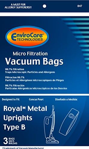 Сменяеми Торбички за прах за Прахосмукачка с Микрофильтрацией EnviroCare за Кралски Вертикални подпори Тип B 3 опаковки