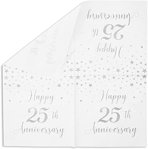 Бели и Сребристи Хартиени салфетки за партита в чест на 25-годишнината (6,5 инча, 100 бр.)