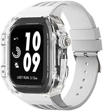KQOO Прозрачен Калъф за Apple Watch Band Ultra 45 мм Комплекта модификация Калъф от Фторопластика Каишка за iWatch Серия 44 мм Метална