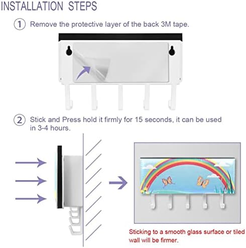 Дъга Вълшебна Градина Държач за ключове на Стената с Организатора за поща, Самозалепваща Поставка за ключове с 5 Куки, Декоративен