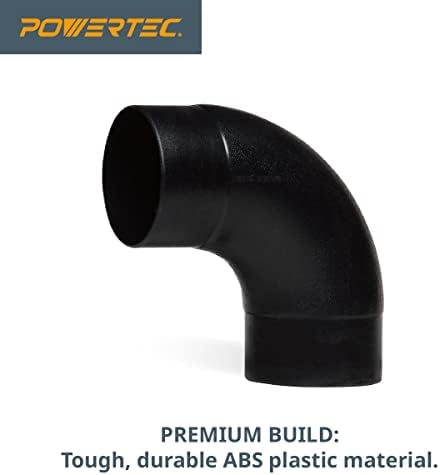 POWERTEC 70105V 4 Коляно под ъгъл 90 градуса - Правоъгълен конектор за събиране на прах от ABS-пластмаса (черен)