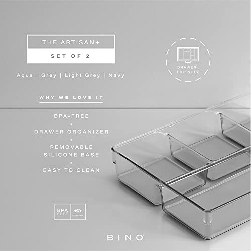 BINO | 4-секционни Пластмасова кутия-органайзер, Светло сиво - 2 опаковки | THE ARTISAN + | Универсален|, Облицовка с мек изземване