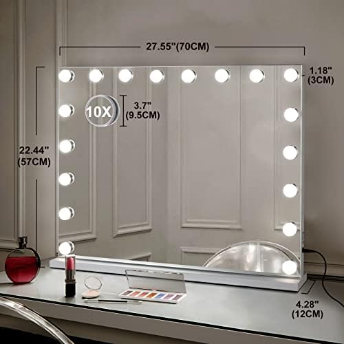 Огледало за тоалетка маса VORREMIRR Hollywood с подсветка Голямо Огледало за грим 28 x 22 Инча с 18 Регулируеми електрически крушки,