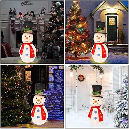 Hourleey 24-Цолови Коледна украса с подсветка, Предварително Текущ Метален Снежен човек с вградени 35 Светлини, осветлението на