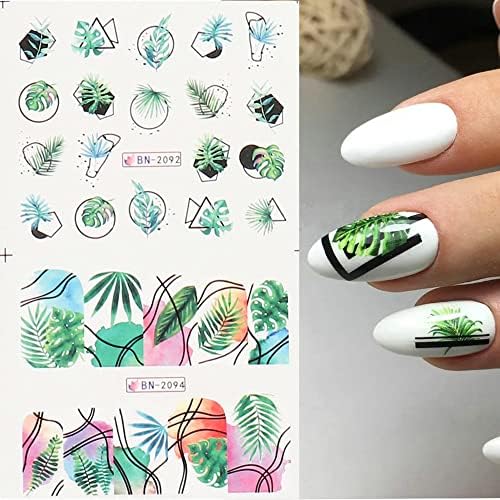 Етикети за дизайн на ноктите с цветове, Стикери за Дизайн на ноктите с вода, Пролетно-Летен Дизайн на Зелени растения, за да проверите