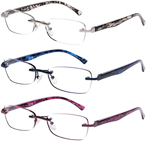 DOOViC 3 Опаковки Очила за четене Без рамки За жени, Леки Елегантни Очила За четене с блокиране на Синя Светлина, Оцветени Край