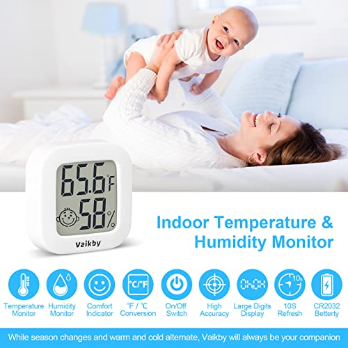 Vaikby Термометър за стая, 2 опаковки, Влага, Дигитален Влагомер, Стаен Термометър за дома, машина за висока точност следи температурата