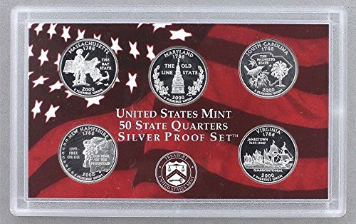 Комплект от 10 сребърни монети, Монетен двор на САЩ 2000 година на издаване - OGP box & COA Proof