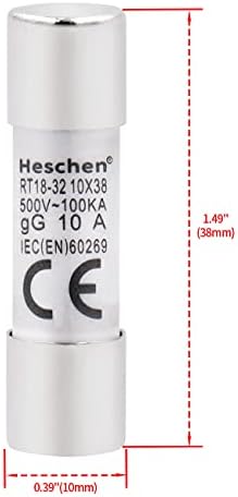 Предпазители за цилиндрични керамични тръбата Heschen, RT18-32 (RO15), 10 * 38 мм, 2A 500, CE, Опаковка от 10