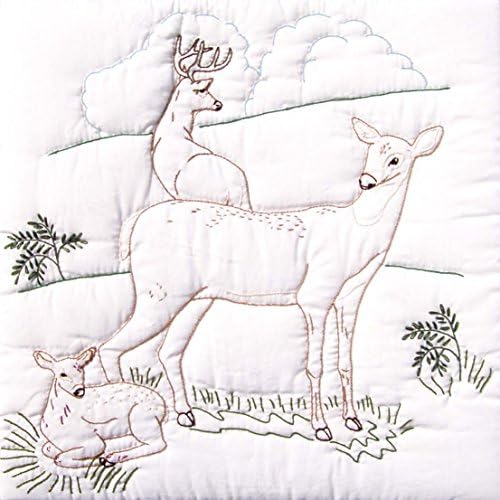 Блок за стеганого одеяла Jack Dempsey Needle Art 732199 Deer Family 6, 18, 18 инча, Бял