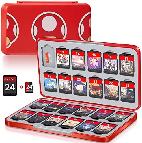 Държач за игра кейса Switch с 24 слота за касети и 24 отделения за съхранение на карти Micro SD, Тънък Преносим Игри Органайзер,