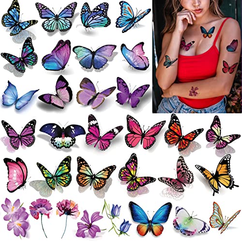 Coszeos 120 бр. Временни Татуировки с пеперуди за жени, Момичета, Деца, Фалшиви Цветни Стикери с Татуировки на Крилата на Пеперудите,