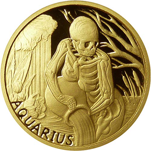 SkullCoins AQUARIUS 1/10 унция на Златния кръг 24-каратово - 2015 Memento Mori Series Zodiac 1 - Нисък тираж от само 99 парчета
