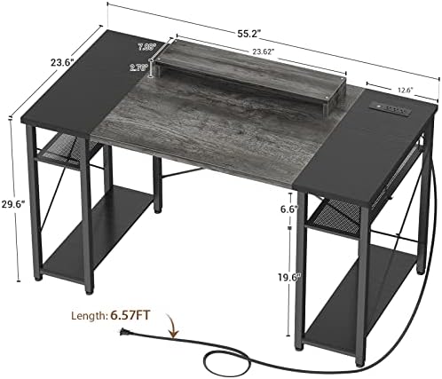 Компютърна маса armocity, 55-Инчов бюро с розетка за захранване и USB, Обръщане на Голямо бюро с Подвижна поставка за монитор, производството