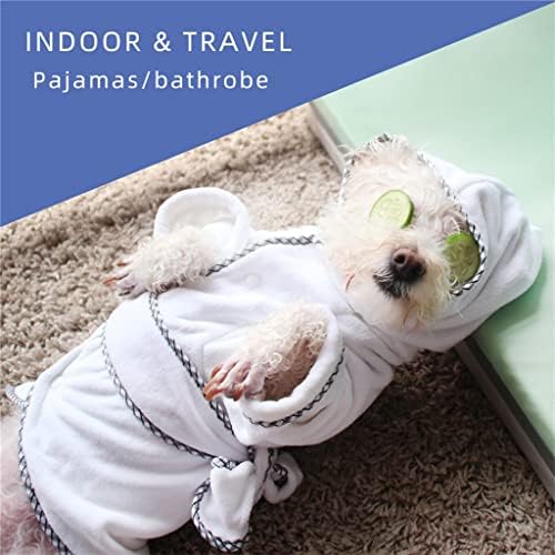 GSPORTFIS Халат за домашни кучета, Супер Впитывающая Бързосъхнеща яке за къпане на Кучета с Колан за Кучета, Пижами за Кученца, Дрехи за Сън (Цвят: бял, Размер: XXXL код)