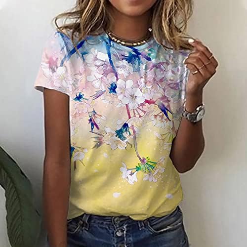 Тениска с Кръгло Деколте за Момичета Лято-Есен 2023, Памучен Тениска с Къс Ръкав и Графичен Дизайн, Блуза Свободно Намаляване на Тениска за Жени