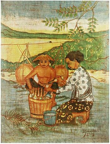 Художествена живопис батик Дамата с корзинкой от бутилки четка Дзакарии (45 х 60 см)