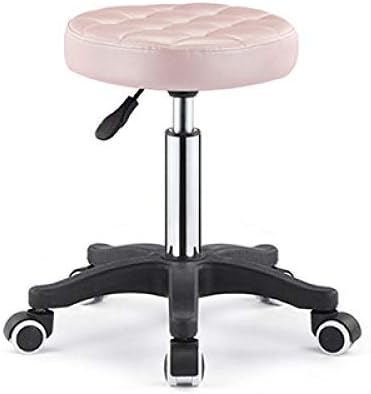 Малък въртящ се стол на колела, Гаражно табуретка с розов седалка от изкуствена кожа Регулируема височина 45-59 см, Поддържан тегло