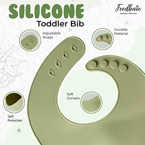 Силиконов комплект за хранене на бебето Feedbaie - Включва 2 силиконови нагрудника, квадратна чиния, чаша 2 в 1, купа за хранене,