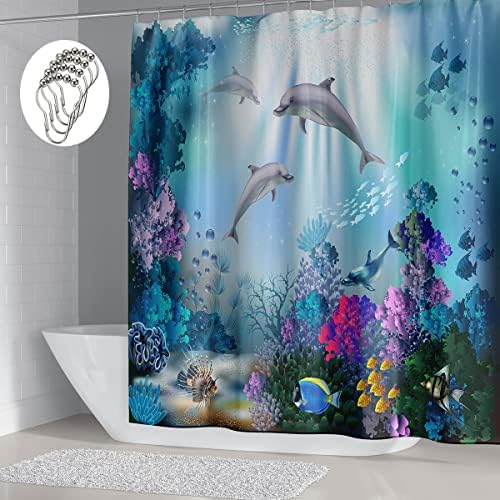Завеса за душ DDS-ПИЧОВЕТЕ Dolphin с Куки-Пръстени от Неръждаема Стомана за Декор за Баня, Завеси с Разноцветни Океанскими Подводни