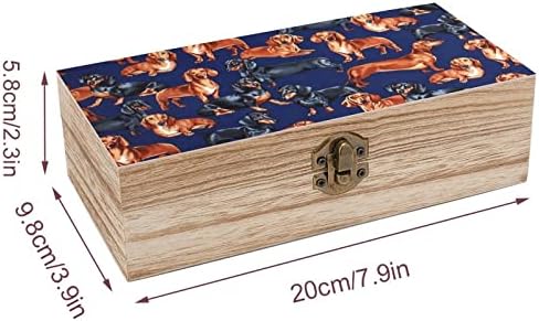 Такса Куче Принт Blue Дървена Кутия За Съхранение На Настолен Малък Декоративен Органайзер Кутии За Бижута С Капак