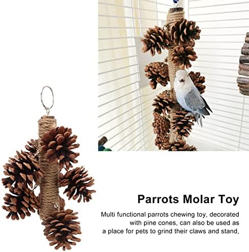 LXHCOLOR Играчка за ухапване от птици, дървени борова шишарка, подвесная играчка за шлайфане на клюна папагали с метална кука за