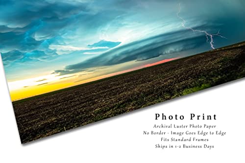 Снимка на буря, Принт (без рамка), Изображението на гръмотевична буря Supercell с разряд на мълния пролетта вечер в Канзас, Метео условия, Стенно изкуство, Естествен деко