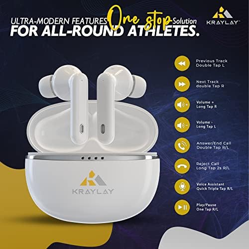 Слушалки за фитнес Kraylay Настоящите Безжични слушалки с вграден микрофон | Водоустойчиви безжични слушалки IPX5, Bluetooth 5.1