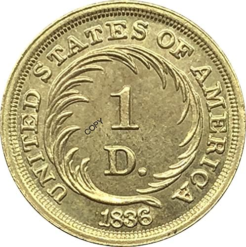 Сащ Долар 1 Златен Долар Модел 1836 Г. Месингови И Метални Копирни Монети